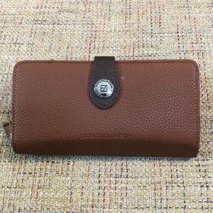 W STONE MOUNTAIN Brown Leather Check Book 20 Card Slips 4 Billfolds Long Wallet